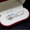 Square Princess Cut Four Prong Ring Set, Sparkling Bling Women's Fashion Jewelry view 2