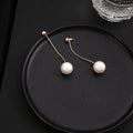 Elegant French Vintage Geometric Round Pearl Drop Studs Two Way Gold Alloy Long Dangle Earrings view 3