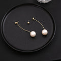 Elegant French Vintage Geometric Round Pearl Drop Studs Two Way Gold Alloy Long Dangle Earrings view 4