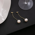 Elegant French Vintage Geometric Round Pearl Drop Studs Two Way Gold Alloy Long Dangle Earrings view 2