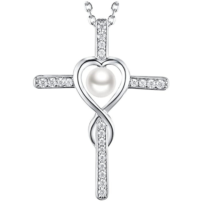Creative Hollow Wrap Heart Necklace With Faux Pearl, Luxury Fashion Pendant Jewelry For Women