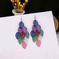 Bohemian Colorful Hollow Alloy Leaf Tassel Long Drop Dangle Statement Earrings view 2