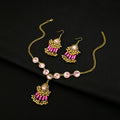 Vintage Bohemian Teardrop Rhinestone Alloy Beaded Tassel Statement Necklace Jewelry Set Dangle Earrings view 4