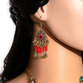 Vintage Bohemian Teardrop Rhinestone Alloy Beaded Tassel Statement Necklace Jewelry Set Dangle Earrings view 3