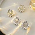 Luxury Irregular C Shaped Pearl Rhinestone Alloy Stud Earrings For Women Elegant Sparkling Statement Earrings view 1