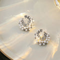 Luxury Irregular C Shaped Pearl Rhinestone Alloy Stud Earrings For Women Elegant Sparkling Statement Earrings view 2