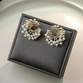 Luxury Irregular C Shaped Pearl Rhinestone Alloy Stud Earrings For Women Elegant Sparkling Statement Earrings view 4