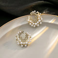 Luxury Irregular C Shaped Pearl Rhinestone Alloy Stud Earrings For Women Elegant Sparkling Statement Earrings view 3
