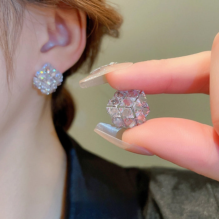 Zircon Geometric 3D Square Stud Earrings Minimalist Cool Style Silver Needle Jewelry