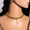 Vintage Luxury Gold Alloy Flower Emerald Crystal Teardrop Dangle Wedding Banquet Jewelry Earrings view 2
