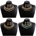 European Vintage Rhinestone Geometric Square Necklace And Teardrop Earrings Jewelry Set view 1