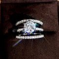 Japan Korea Three Layer Micro Paved Simulated Diamond Ring, Proposal Wedding Stack Ring Set view 4