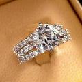 Japan Korea Three Layer Micro Paved Simulated Diamond Ring, Proposal Wedding Stack Ring Set view 2