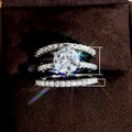 Japan Korea Three Layer Micro Paved Simulated Diamond Ring, Proposal Wedding Stack Ring Set view 5