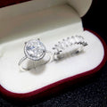 Sparkling Princess Oval Halo Zircon Ring Set, Luxury Banquet Fashion Jewelry For Women view 2