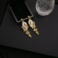 Luxury Zircon Leaf Tassel Drop Earrings For Women Vintage Geometric Full Rhinestone Statement Earrings view 4