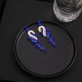 Luxury Zircon Leaf Tassel Drop Earrings For Women Vintage Geometric Full Rhinestone Statement Earrings view 3