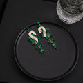 Luxury Zircon Leaf Tassel Drop Earrings For Women Vintage Geometric Full Rhinestone Statement Earrings view 2
