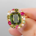 Women's Vintage Secret Garden Ring With Emerald Green Square Stone, Forest Princess Style view 3