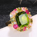 Women's Vintage Secret Garden Ring With Emerald Green Square Stone, Forest Princess Style view 4