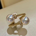 Simple Fashion Adjustable Open Ring With Twisted Band And Double Pearl Japanese Style view 1
