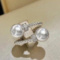 Simple Fashion Adjustable Open Ring With Twisted Band And Double Pearl Japanese Style view 2