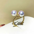 Simple Fashion Adjustable Open Ring With Twisted Band And Double Pearl Japanese Style view 3