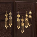 Vintage Palace Style Gold Alloy Heart And Flower Long Tassel Bridal Drop Dangle Elegant Earrings view 1