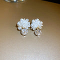 Chic Camellia Flower Stud Earrings With Zircon Pearl Woven Front Back Design view 2
