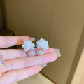 Chic Camellia Flower Stud Earrings With Zircon Pearl Woven Front Back Design view 4