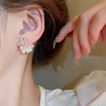 Chic Camellia Flower Stud Earrings With Zircon Pearl Woven Front Back Design view 3