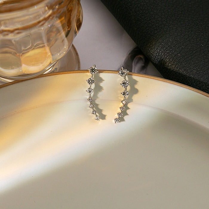 Elegant Minimalist Curved Line Zircon Rhinestone Ear Hook Long Micro Pave Alloy Luxury Earrings