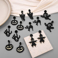 Cartoon Halloween Ghost Pumpkin Bat Devil Face Black Acrylic Drop Stud Party Earrings view 1