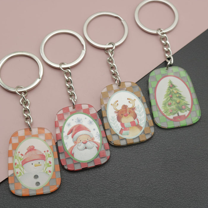 Metal Double Sided Cartoon Christmas Keychain Bag Charm Gift for Holiday