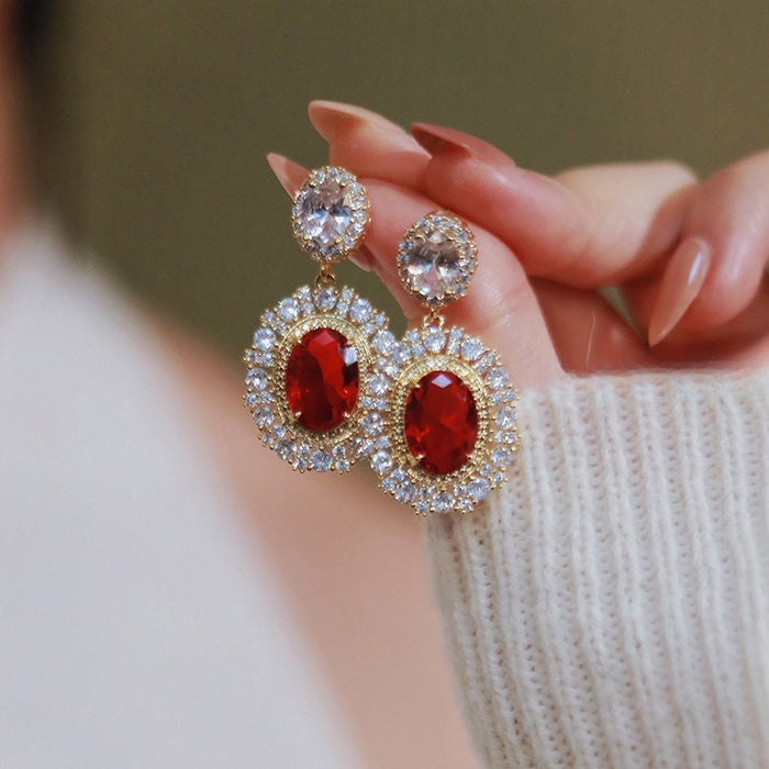 French Palace Vintage Gemstone Stud Earrings, Luxury Floral Bridal Wedding Jewelry