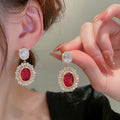 French Palace Vintage Gemstone Stud Earrings, Luxury Floral Bridal Wedding Jewelry view 3