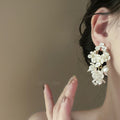Light Luxury Shell Flower Zircon Tassel Drop Earrings With Silver Pins, French Vintage Style view 2