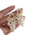 Light Luxury Shell Flower Zircon Tassel Drop Earrings With Silver Pins, French Vintage Style view 5