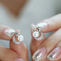 Star Moon Pearl Stud Earrings, Summer Niche Korean Fashion Small Ear Jewelry view 3