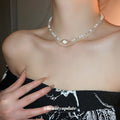 French Chic Vintage Faux Pearl Double Layer Crown Geometric Clavicle Necklace For Women view 2