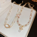 French Chic Vintage Faux Pearl Double Layer Crown Geometric Clavicle Necklace For Women view 1