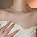 French Chic Vintage Faux Pearl Double Layer Crown Geometric Clavicle Necklace For Women view 4