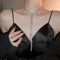 European Style Rhinestone Alloy Extra Long Double Layer Tassel Pendant Necklace For Women view 4