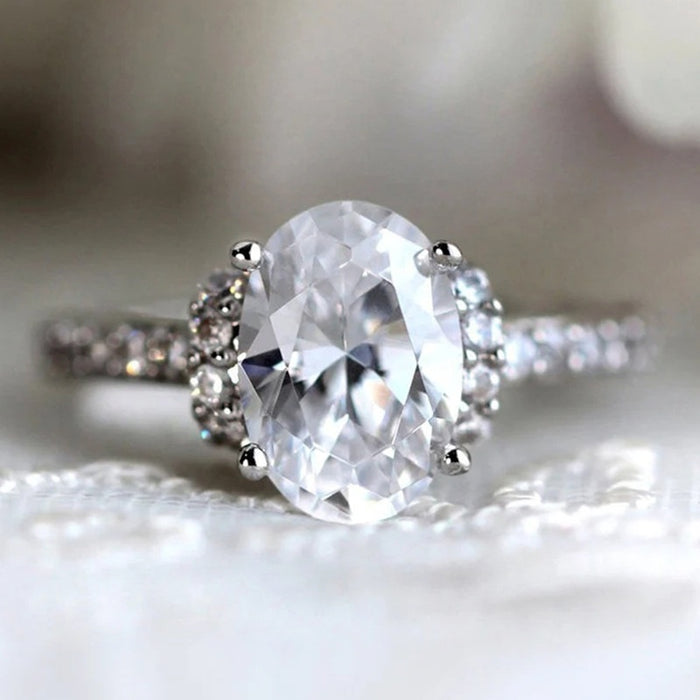 Oval Irregular Pigeon Egg Eight Hearts Eight Arrows Four Prong Wedding Proposal Ring