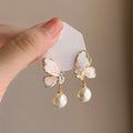 Chic Alloy Butterfly Drop Earrings With Gradient Faux Crystal Pearls And Silver Pins view 4