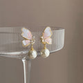 Chic Alloy Butterfly Drop Earrings With Gradient Faux Crystal Pearls And Silver Pins view 3