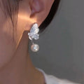 Chic Alloy Butterfly Drop Earrings With Gradient Faux Crystal Pearls And Silver Pins view 2