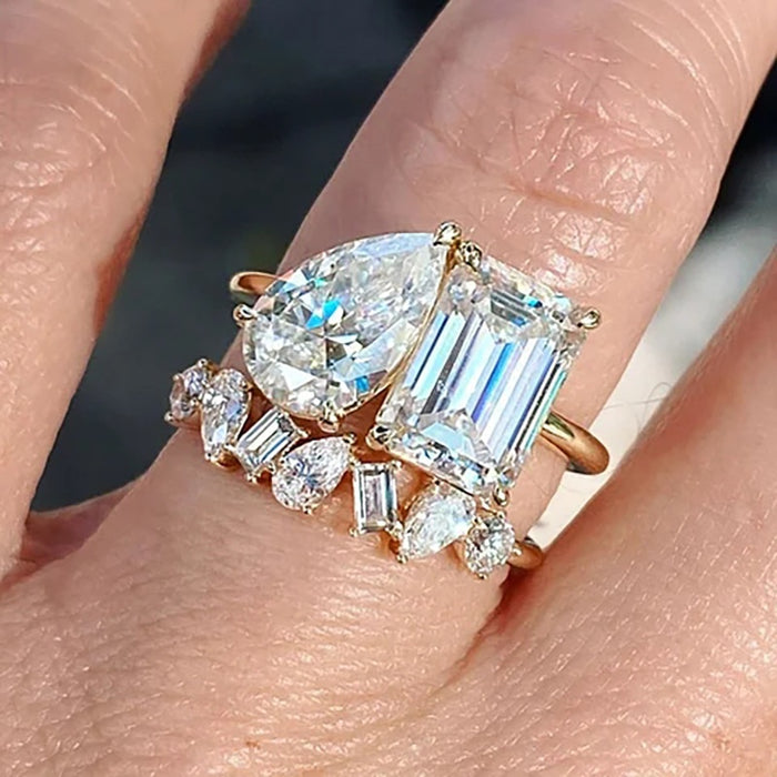 Water Drop Row Zircon Spiral Ring For Women Geometric Sparkling Couple Gift Jewelry