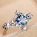 Princess Pattern Aquamarine Imitation Gemstone Index Ring With Rhombus Zircon Inlay view 3