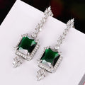European Vintage Emerald Pendant Drop Earrings, Light Luxury Zircon Square Earrings For Women view 4